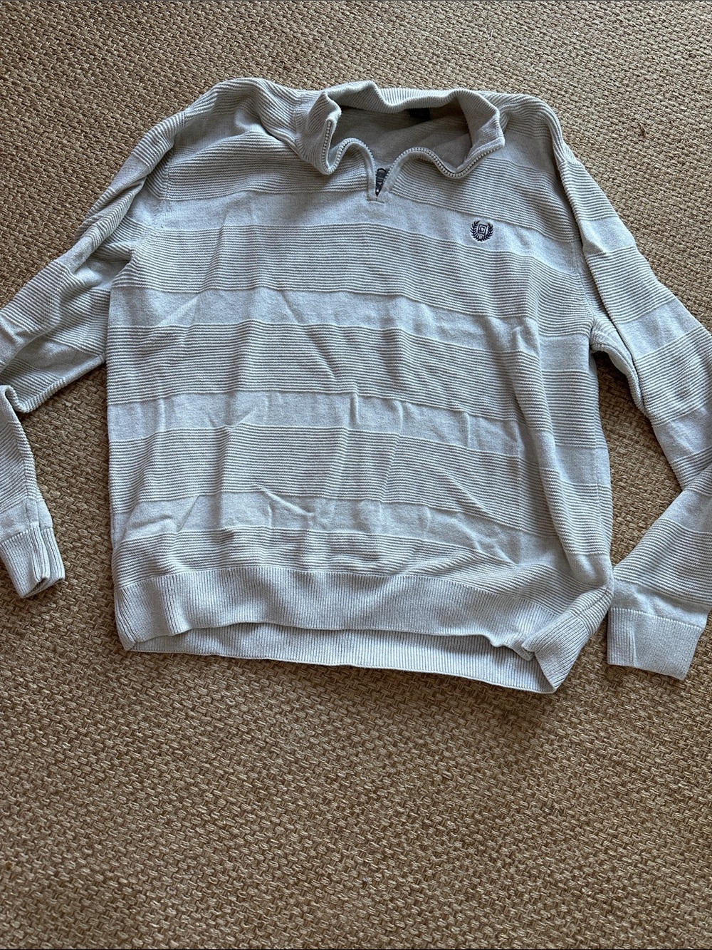 Chaps Light Gray Zip-Front Ribbed Sweater